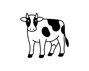 Cute dairy cow with udder. Minimalist flat black and white vector for farm icons, branding, and milk-themed graphics