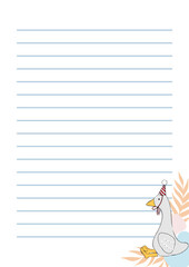 Notepad page toy goose in a hood. Vector illustration
