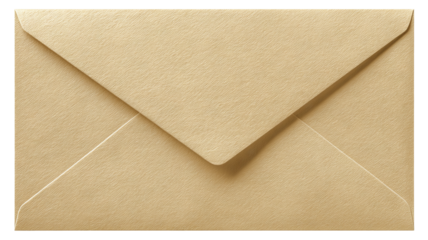 Closed beige envelope on transparent background — high-resolution PNG cutout ideal for stationery mockups, invitations and greeting cards, branding and packaging design, e-commerce listings