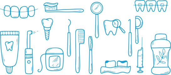Dental Care Vector Icons with Oral Hygiene Tools, Creative Design, Black and White, Minimalist, Illustrative, Stylish, Elegant, Artistic, Decorative, Dental Health, Whimsical, Detailed, Clean, Functio