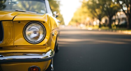 Yellow vintage car on sunny street yellow car classic car