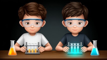 Science experiment with test tubes classroom lab digital illustration educational environment close-up view young scientists