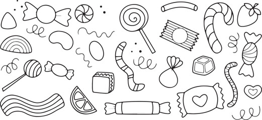 Candy and Sweet Vector Illustrations with Hand-Drawn Style, Decorative Design, Black and White, Creative, Illustrative, Whimsical, Cute, Artistic, Sweet Treats, Detailed, Minimalist, Playful, Fun, Del