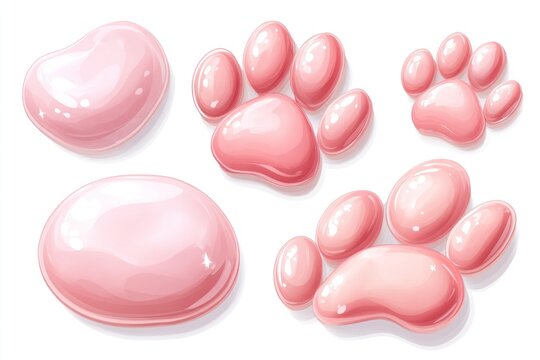 Pink, shiny jelly-like animal paws and pad arrangement