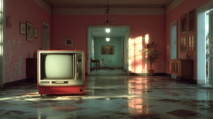 TV from the past alone in an unfurnished space 