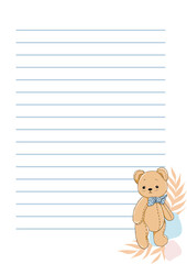 The page for the teddy bear notebook. Vector illustration