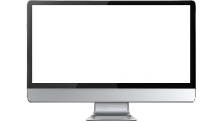 Sleek computer monitor isolated on transparent background — high-resolution PNG-style cutout for product mockups, UI/UX presentations, e-commerce thumbnails, tech branding, web & app design, and print