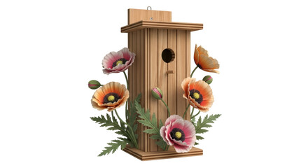 Isolated Birdhouse with Flowers