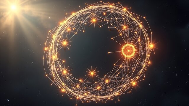Surreal glowing quantum circuit floating in cosmic void, representing boundless computational potential.