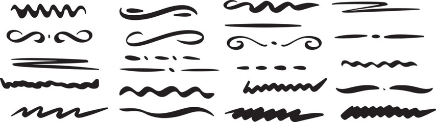 Wavy Line Vector Elements with Hand-Drawn Style, Decorative Design, Black and White, Creative, Illustrative, Whimsical, Detailed, Artistic, Minimalist, Elegant, Organic, Fluid, Abstract, Decorative Ar