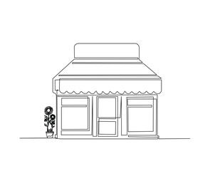 Store building outline drawing illustration. one continuous line drawing of shop or store building