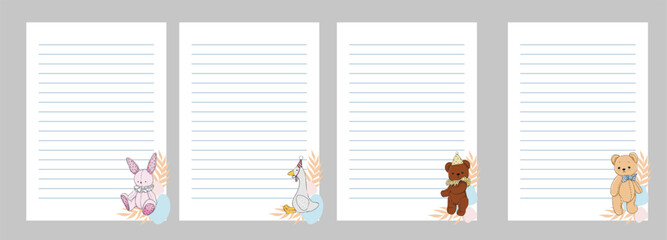A set of notebook pages for children's toys. Vector illustration