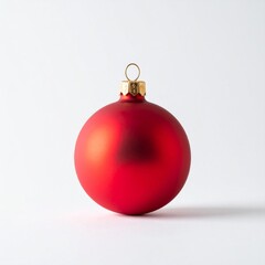 Shiny Red Christmas Ornament with Golden Cap on Plain White Background