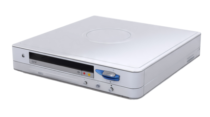 DVD player isolated on transparent background — high-resolution PNG cutout for product mockups, e-commerce thumbnails, web & app UI, print templates, tech branding, catalogs, and retro media design