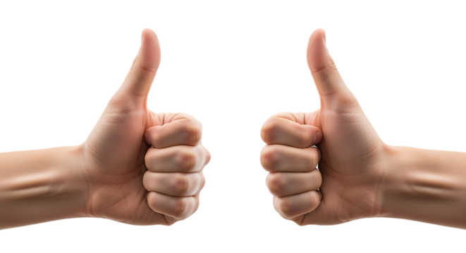 Two thumbs up gesture isolated on a transparent background