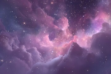 Vibrant pink nebula clouds in the night sky.