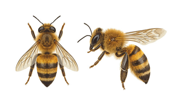 Detailed Illustrations of Honey Bees Dorsal and Lateral Views