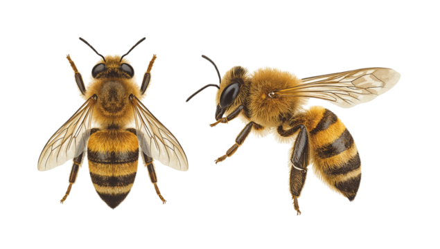 Detailed Illustrations of Honey Bees Dorsal and Lateral Views