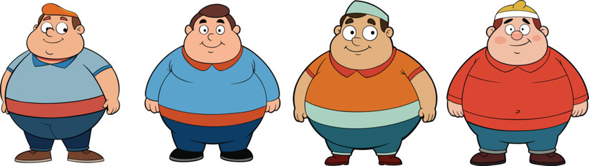 Set of Plump Male Character Vector Illustrations