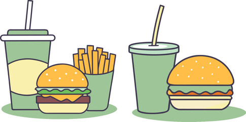 Vector Illustration of Fast Food Burger Meal Set