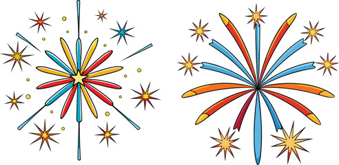 Set of Colorful Firework Vector Illustrations