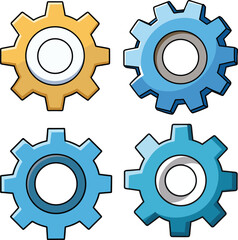 Set of Blue Cogwheel Icons Vector Illustration
