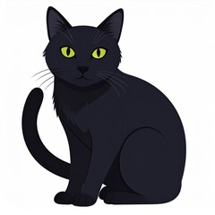 Fototapeta premium Sitting Black Cat with Yellow Eyes Isolated on White Background Domestic Pet