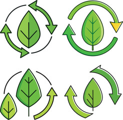 Green Leaf Recycling and Circular Economy Icons Set