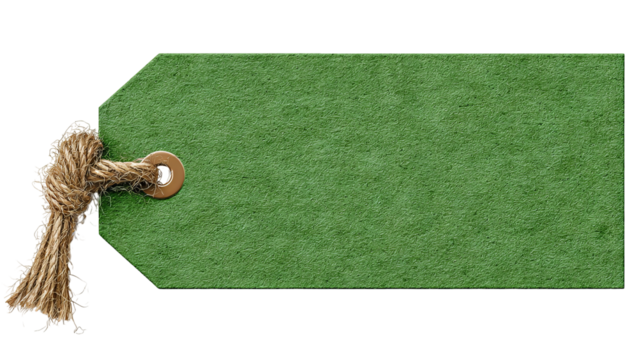 Green price tag with string — blank paper label isolated on transparent background, high-resolution PNG cutout for retail pricing, gift tags, packaging and branding mockups, e-commerce product - Powered by Adobe