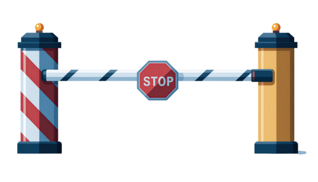 Automatic barrier gate, access control and security equipment concept, isolated on white background