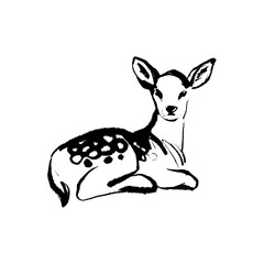 Whimsical sketch deer. Hand drawn vector illustration on white background