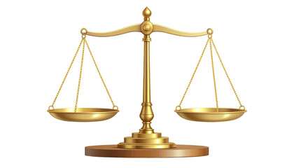 Golden balance scale with classic design, justice and legal concept, isolated on white background