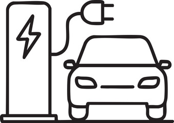 Electric Car Charging Station Icon, Plug-in Car Charging Concept, Zero Emission Vehicle Charging Illustration
