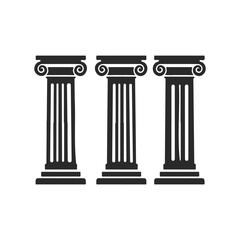 Three classical ionic columns design on white background