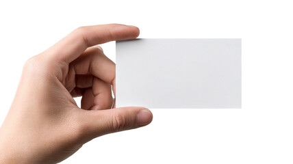 Hand holding blank white paper card &mdash; high-resolution isolated object with soft shadow &mdash; transparent background PNG-style cutout for mockups, branding, packaging, price tags, stickers and flyers