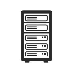 Monochrome server rack icon representing network storage and data management
