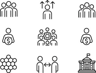 Business management and team building icons for leadership and growth strategy and financial success