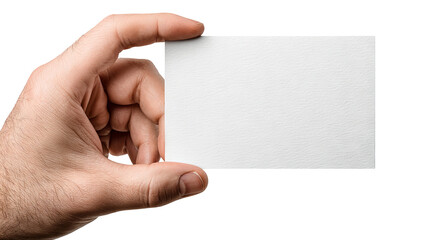 Obraz premium Hand holding blank white paper card — high-resolution isolated object with soft shadow — transparent background PNG-style cutout for mockups, branding, packaging, price tags, stickers and flyers