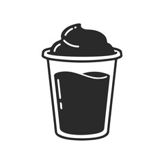 Black and white icon of a plastic cup with ice cream