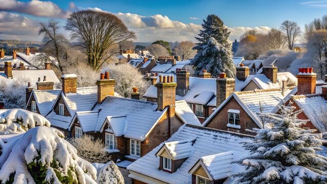 Snowy rooftops in a charming winter village