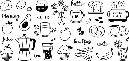 Breakfast doodle seamless pattern background vector illustration for wallpaper and design concept
