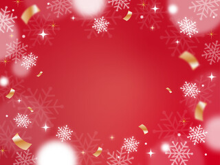赤い背景に雪の結晶とキラキラの冬素材、クリスマスやホリデーフレーム