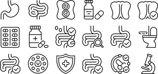 Digestive health icons set vector illustration for medical and healthcare concept design element