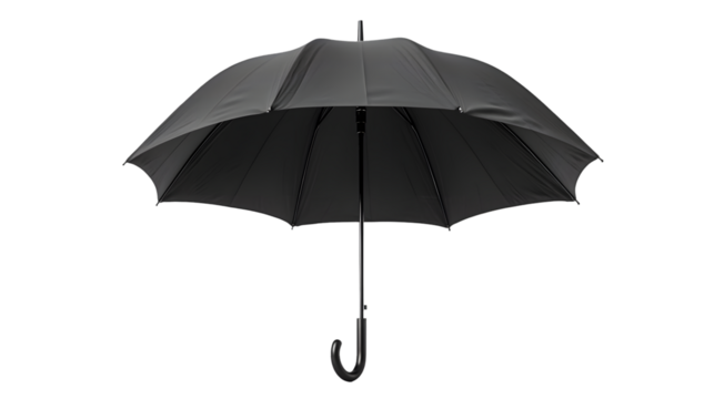 Open black umbrella isolated on a transparent background