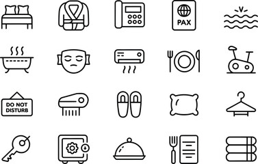 Hotel amenities icons vector set for hotel booking website and mobile app design promotion material