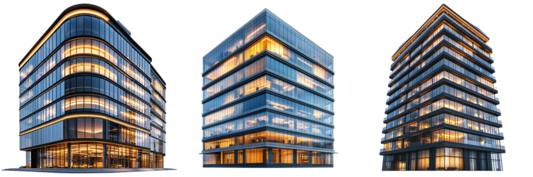 Set of modern business centers isolated on transparent background PNG