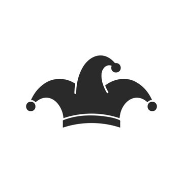 Black and white jester hat icon with pom-poms