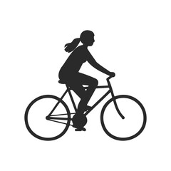 Obraz premium Silhouette of female cyclist on bicycle: black and white profile