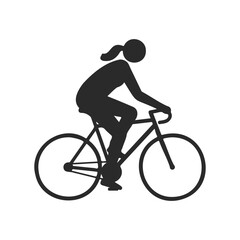 Obraz premium Silhouette of female cyclist riding bicycle outline