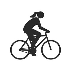 Naklejka premium Silhouette of woman cycling on bicycle icon